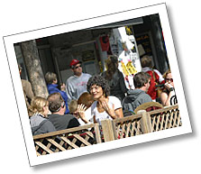 Photo of students and faculty enjoying the outdoor eating options on State Street.