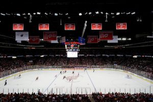 Fans fill the Kohl Center during a men’s hockey game between UW–Madison and Minnesota.