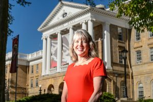 Lori Reesor, vice chancellor for student affairs, standing front of Bascom Hall.