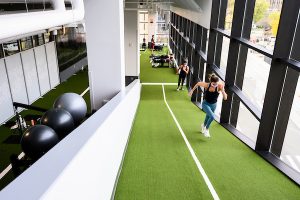 Students run incline sprints while working out at the Nicholas Recreation Center on campus.